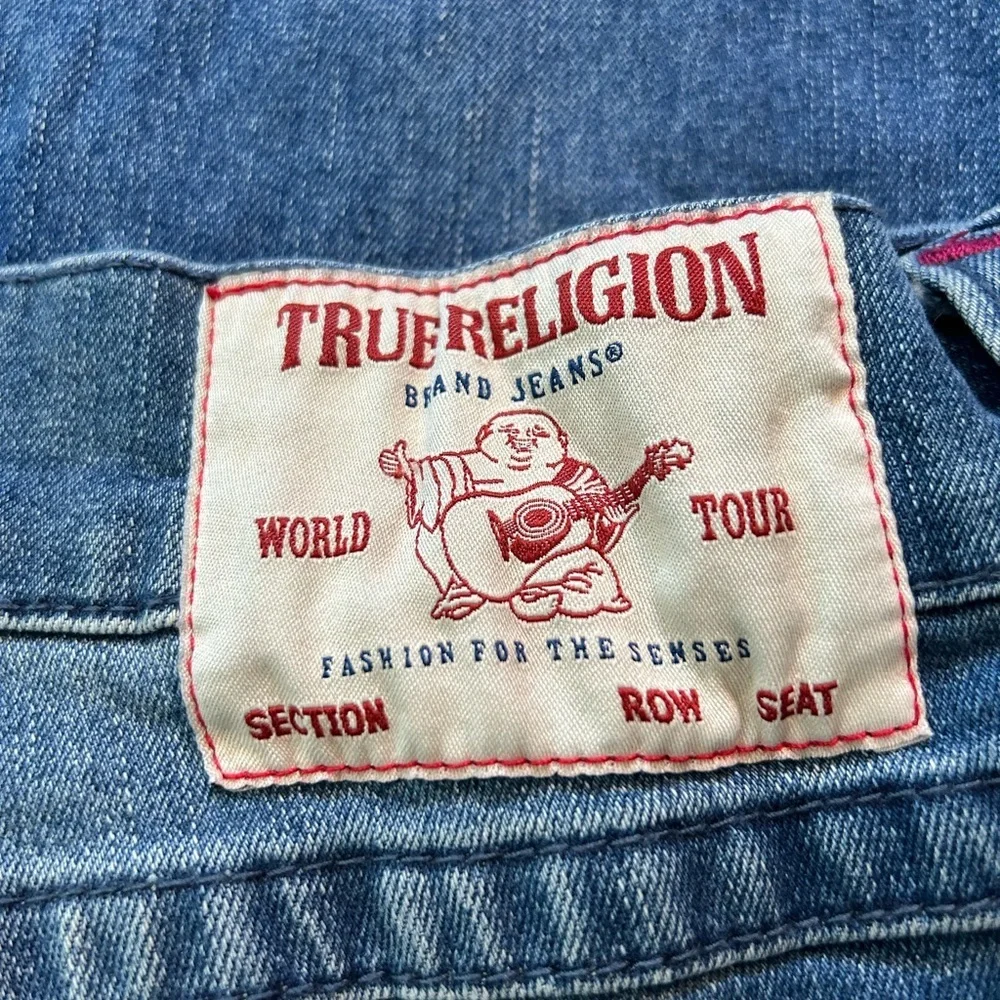 True Religion Men's Dark Slim Straight Jeans Horse Shoe Purple Silver Hardware